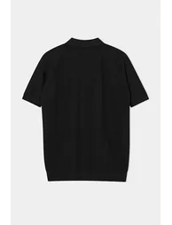 Black Slim/Fitted Fit Textured Polo Neck T-Shirt - 2