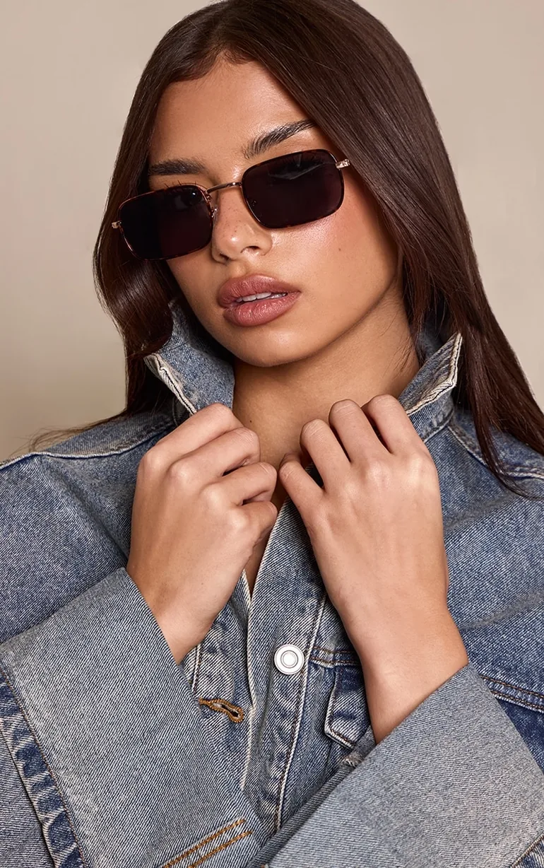 Tortoiseshell Metal Frame Rectangle Sunglasses