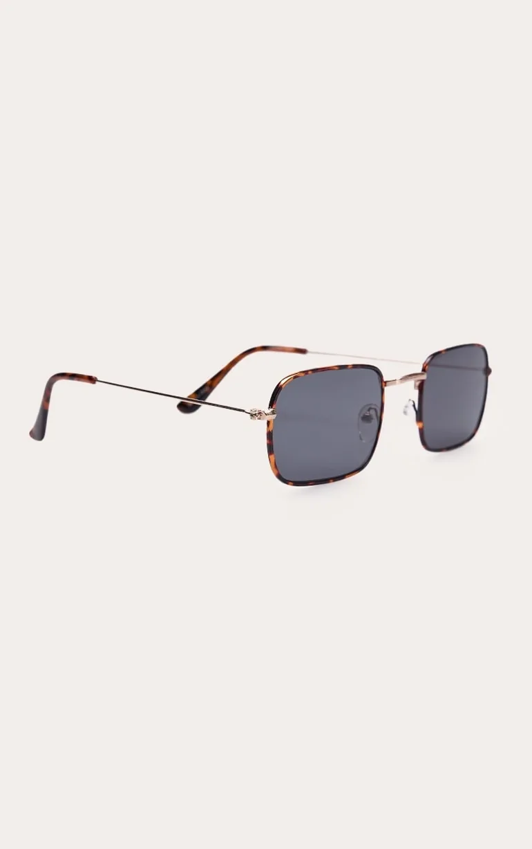 Tortoiseshell Metal Frame Rectangle Sunglasses - 2