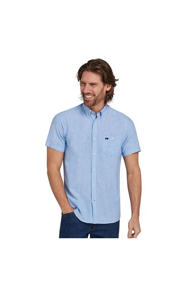 Raging Bull Mens Classic Linen Short-Sleeved Shirt - Sky Blue