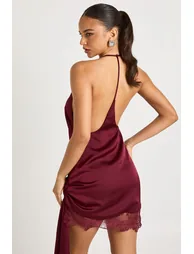 Wrap Lace Slip Dress - burgundy - 1