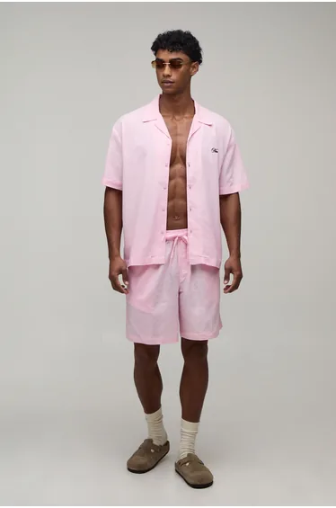 Monte Carlo Back Print Oversized Shirt & Short Set - pink