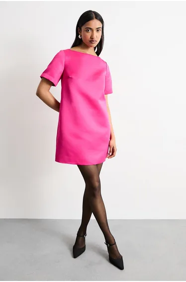 Structured Satin Scoop Back Mini Dress