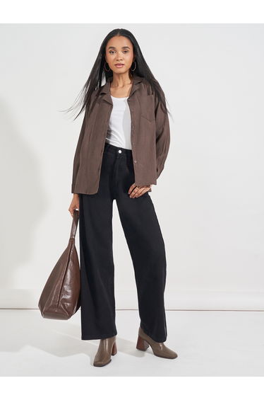 Brown Textured Long Sleeve Shirt