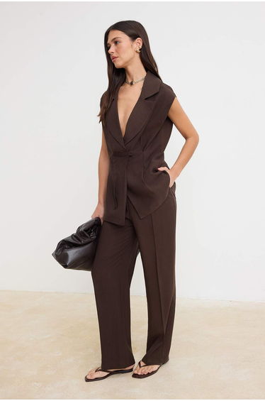 Brown Woven Top & Bottom Set - Top Set