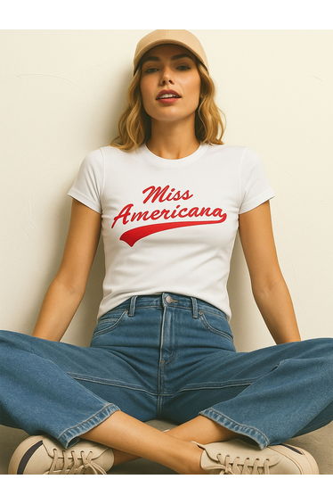 White Miss Americana Graphic Print Crop Top