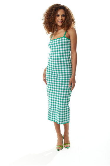 Women’s Midi Dress in Dark Green and White Check. product thumbnail 2