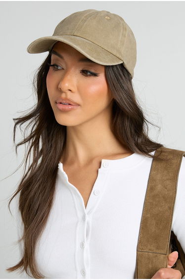 Beige Washed Baseball Cap - beige