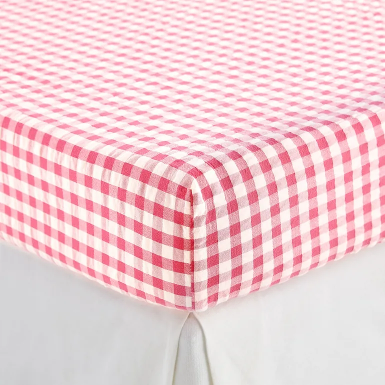 Cottage Raspberry Fitted Sheet in Cotton Seersucker 30cm - 2
