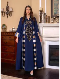 Graphic Print Thick Striped Detail Jalabiya