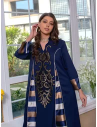 Graphic Print Thick Striped Detail Jalabiya - 3