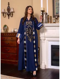 Graphic Print Thick Striped Detail Jalabiya - 2
