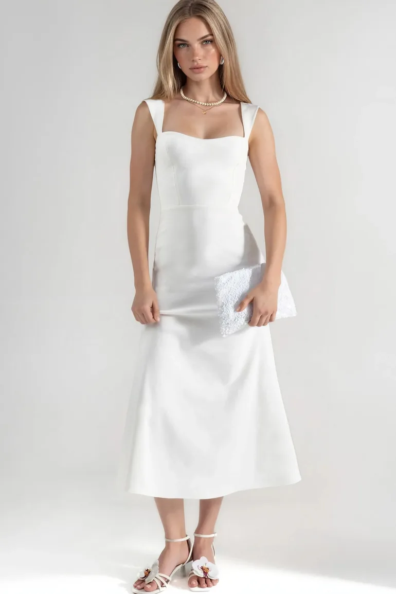 A-Line Midi Dress with Heart Neckline