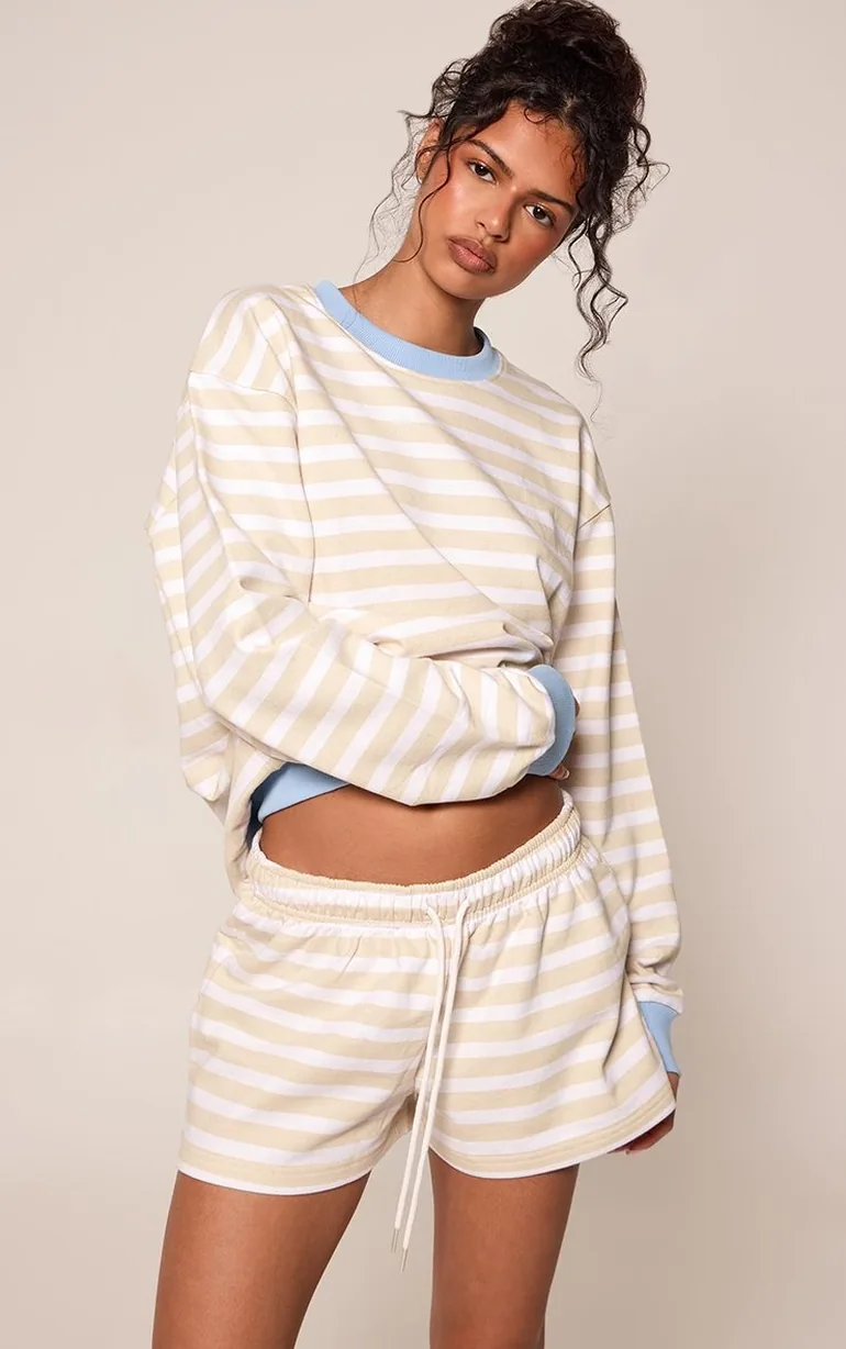 Butter Yellow Contrast Striped Loopback Sweat Shorts - 3