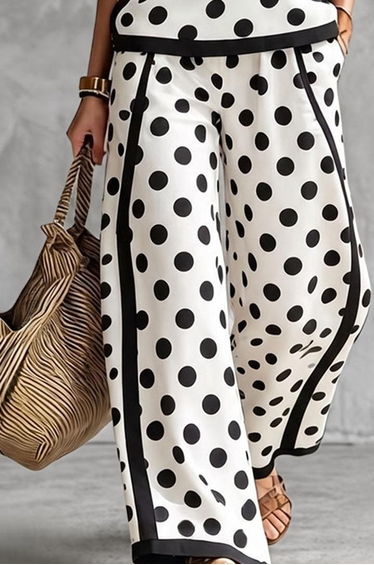 Loose Wide Leg Contrast Color Pockets Polka Dot Striped Pants Trousers