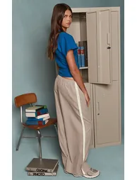 Light Grey Satin Stripe Peach Skin Trousers - 2