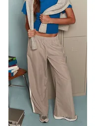 Light Grey Satin Stripe Peach Skin Trousers - 1
