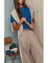 Light Grey Satin Stripe Peach Skin Trousers - 3