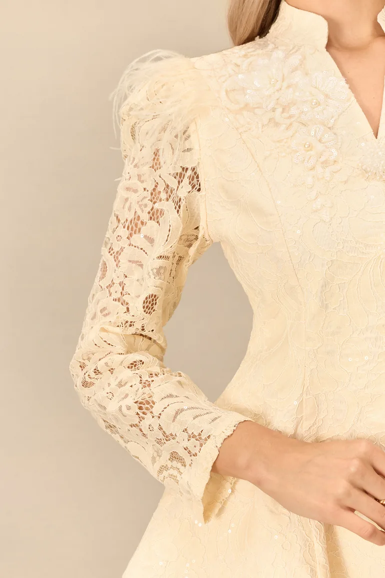 Made For The Moment Feather Shoulder Jacket & Lace Skirt Set - 5
