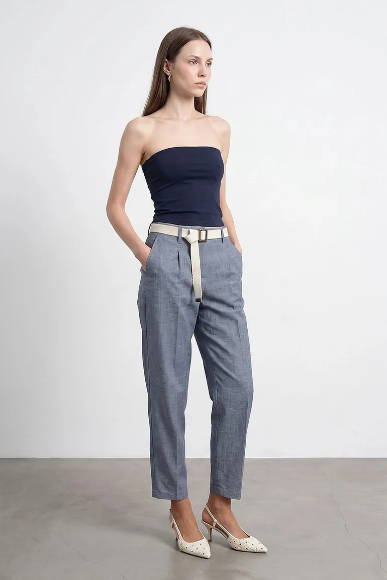 DILVIN Belted Straight-leg Ankle Trousers