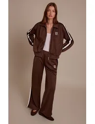 Espresso Tricot Contrast Side Stripe Wide Leg Joggers