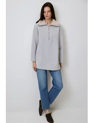 FAUX FUR COLLAR SWEATSHIRT - 1