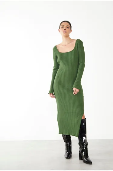 Green Bodycon Midaxi Jumper Dress with Long Sleeve