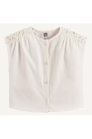 Cotton MacramÃ© Shoulder Detail Sleeveless Blouse