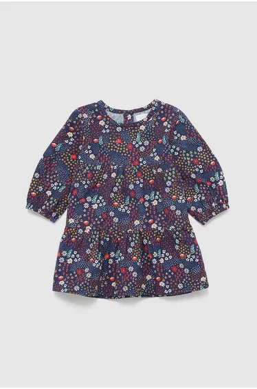 Baby Girl Woven Tiered Dress & Tights - red