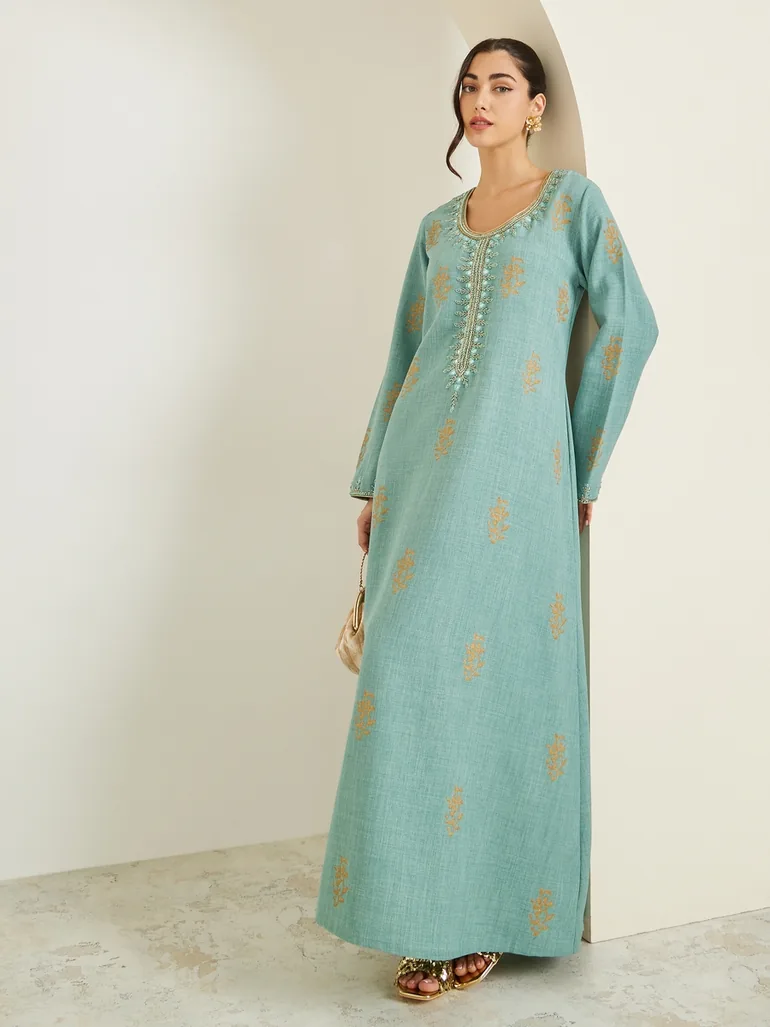 Green Embroidered A-Line Jalabiya