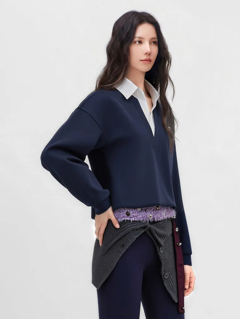 Women's Shirt Collar Sweatshirt - 3