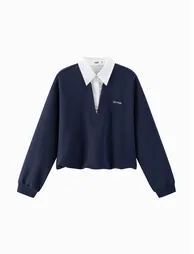 Women's Shirt Collar Sweatshirt - 4
