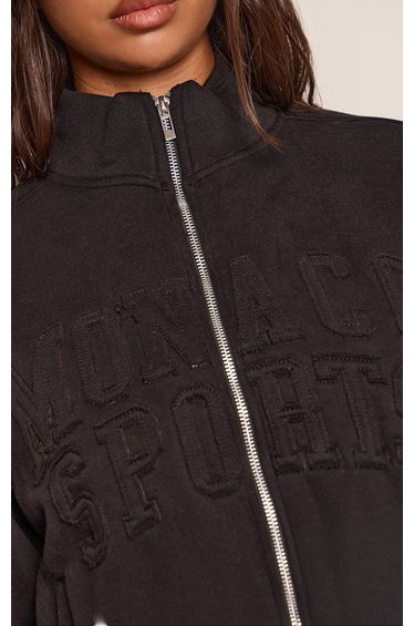 Black Contrast Monaco Applique Zip Through Sweatshirt product thumbnail 4