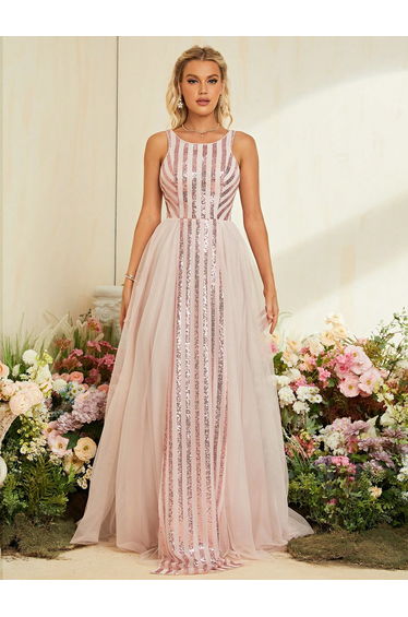 Leely Tulle A-Line Sleeveless Maxi Dress