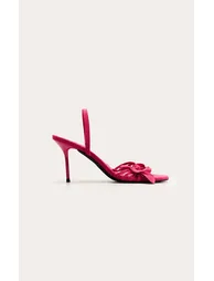 Fuchsia Faux Suede Flower Trim Strappy Heeled Sandals - 3