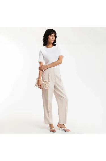 Linen/Cotton High Waist Cigarette Trousers