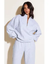 Ash Grey Cotton Fleece Quarter Zip Sweatshirt - 5