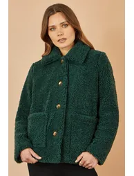 Yumi Green Short Teddy Bear Jacket - 1