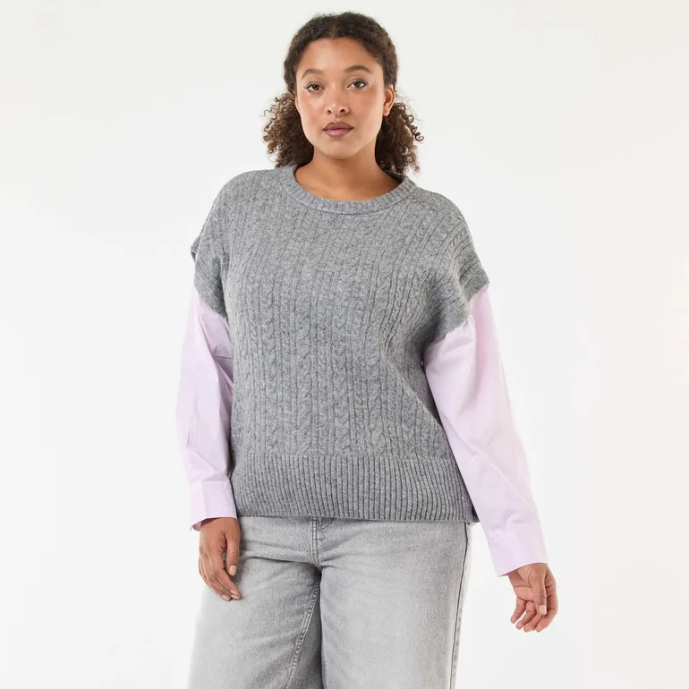 2-in-1 Sweater with Shirt GREY - 1