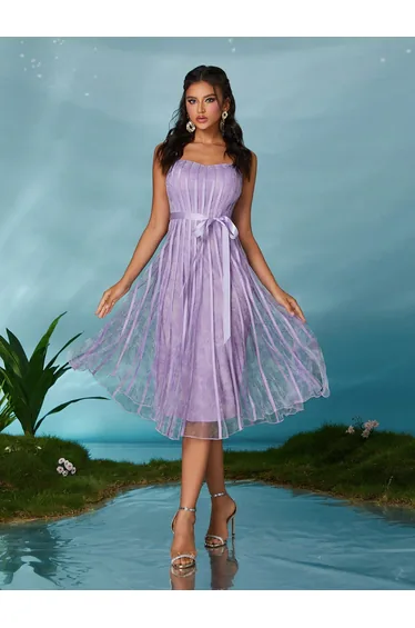 Leely Elegant Spaghetti Straps Sleeveless Party Dress
