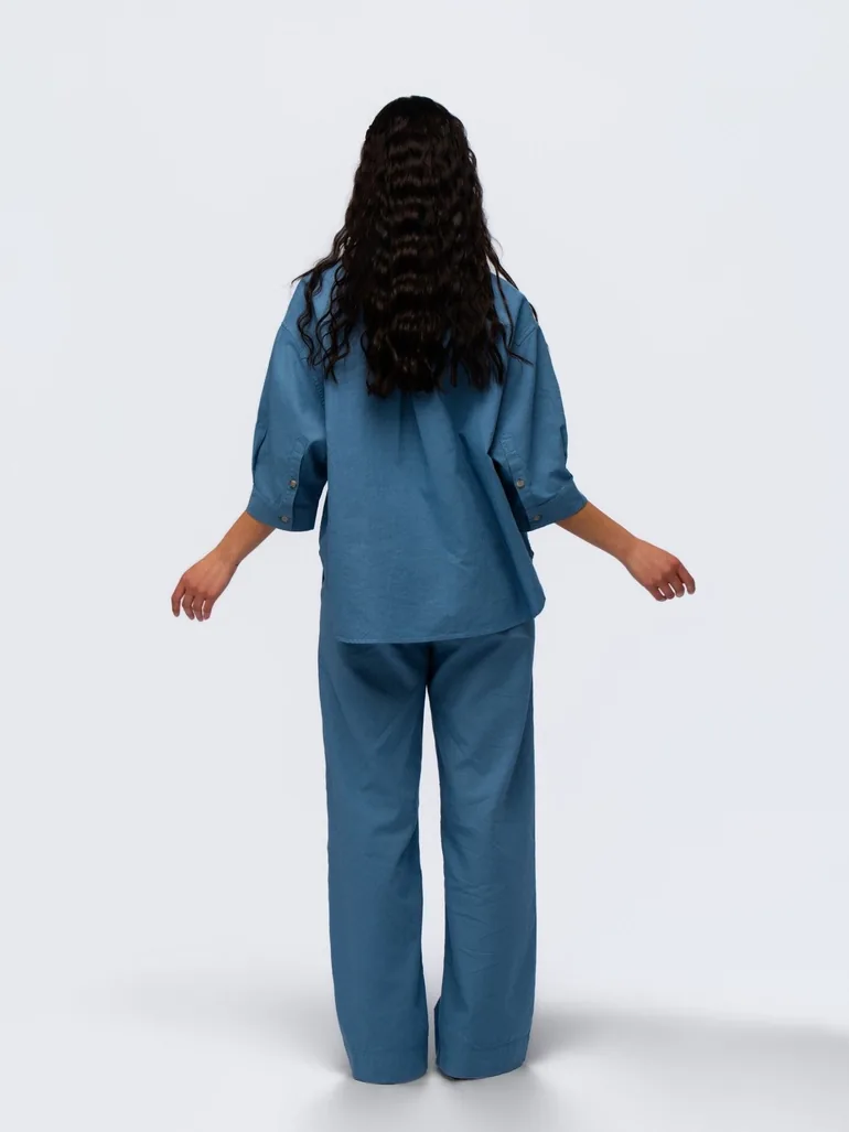 Oversized Linen Shirt - WASHED BLUE - 3