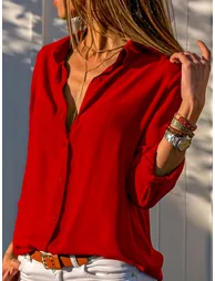 Red Long Sleeve Buttoned Shirt - 1