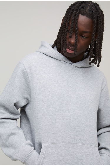 Basic Regular Fit Over the Head Hoodie - grey marl product thumbnail 3
