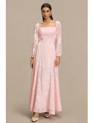 Burn-Out Ruched Lantern Sleeve Maxi Dress