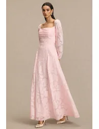 Burn-Out Ruched Lantern Sleeve Maxi Dress - 6