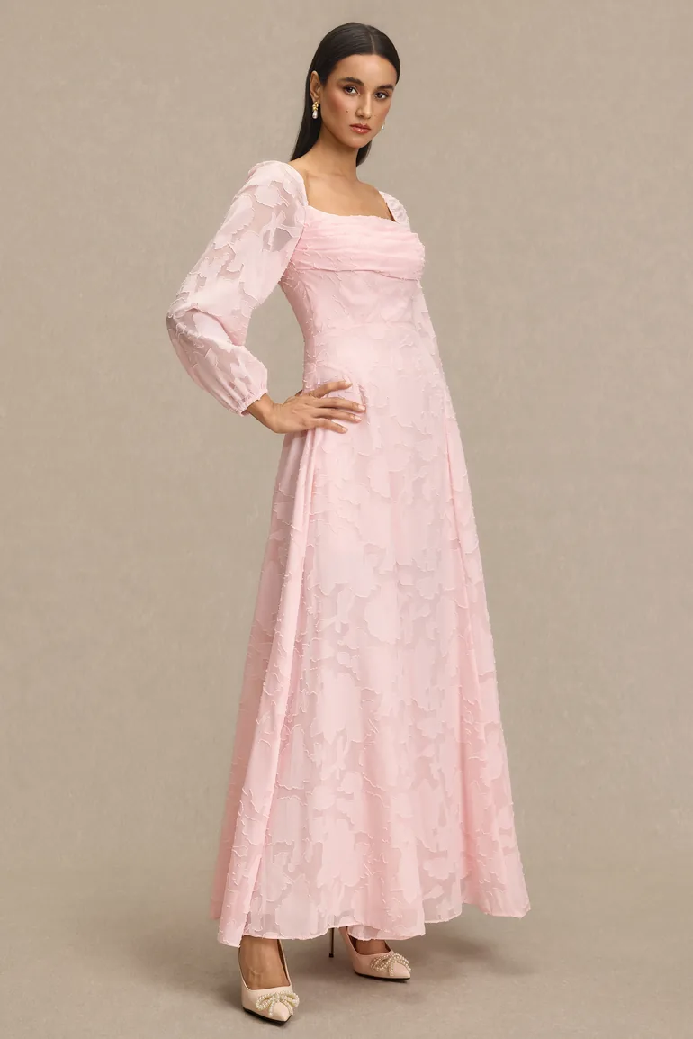 Burn-Out Ruched Lantern Sleeve Maxi Dress - 5