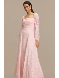 Burn-Out Ruched Lantern Sleeve Maxi Dress - 3