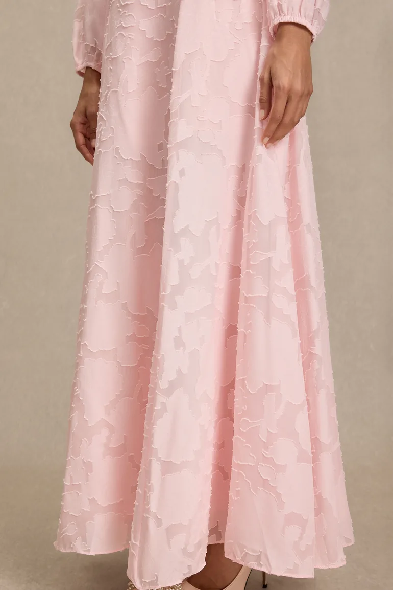 Burn-Out Ruched Lantern Sleeve Maxi Dress - 7