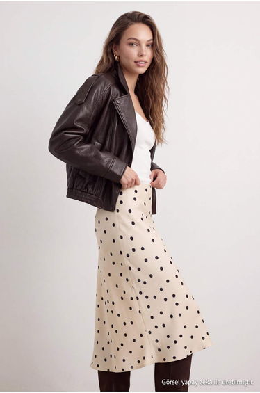 White Polka Dot Midi Satin Skirt product thumbnail 2