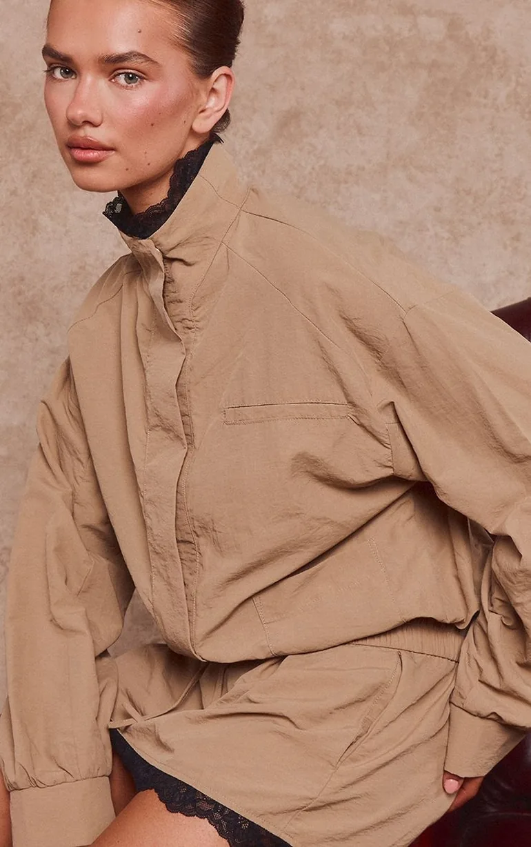 Olive Nylon Funnel Neck Windbreaker - 2